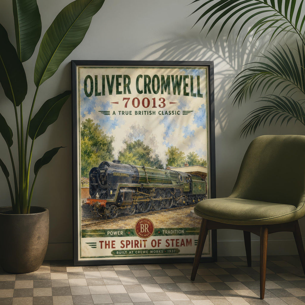 Oliver Cromwell 70013 Steam Train Poster, British Railways Vintage Wall Art Print