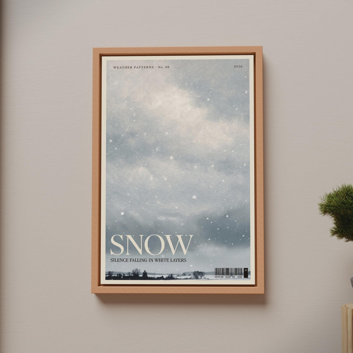 Snow Winter Wall Art Print, Grey Sky Poster, Magazine Style, Moody Weather Decor