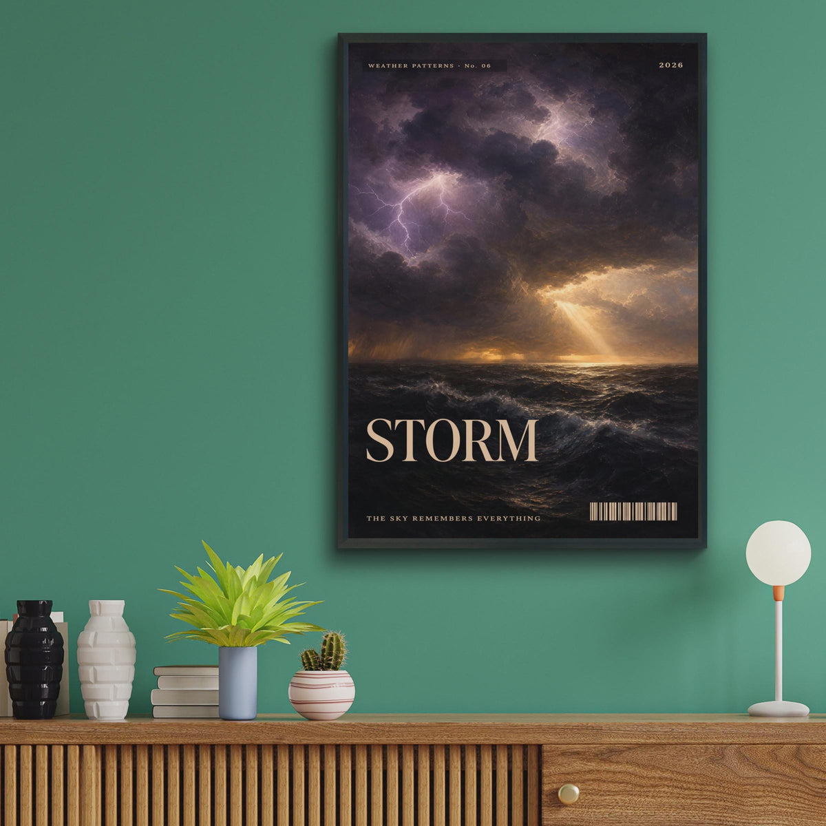 Storm Lightning Ocean Poster, Dramatic Seascape Wall Art, Dark Moody Print for Living Room