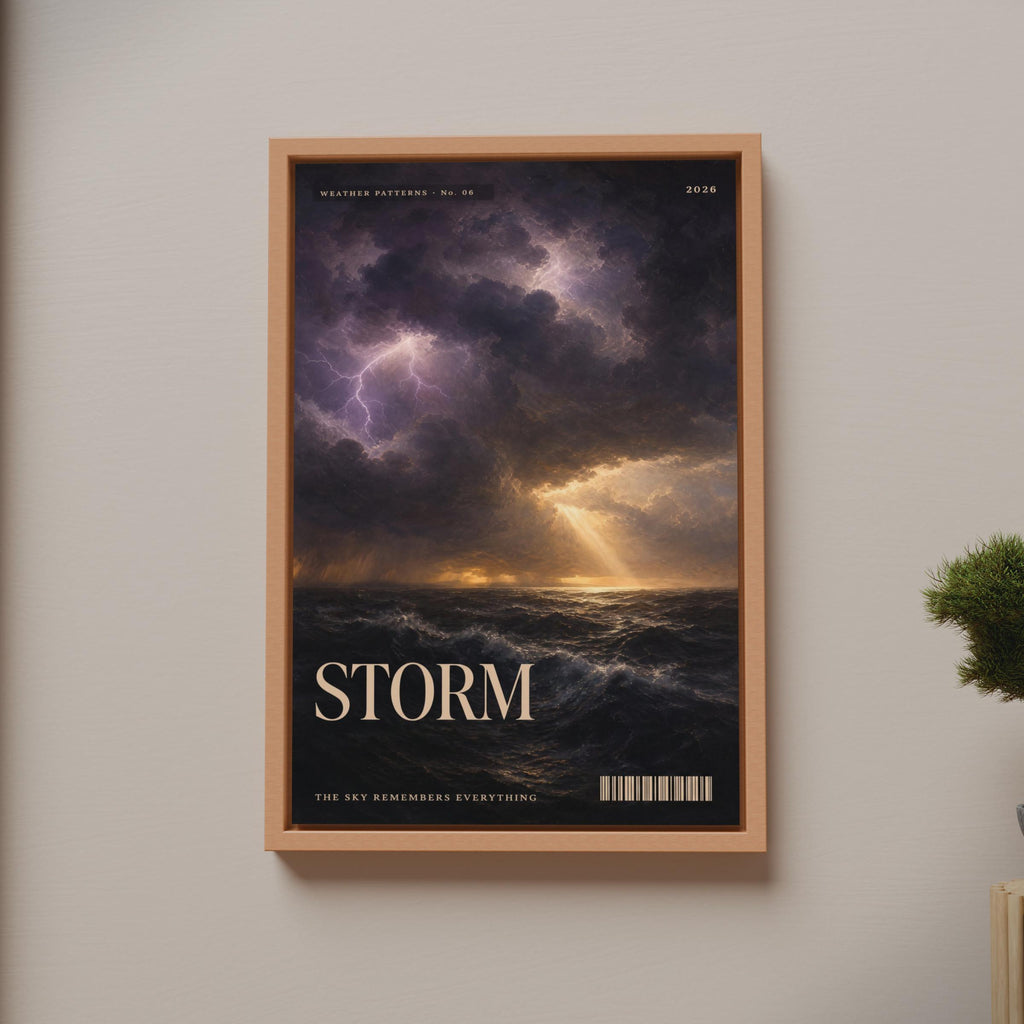 Storm Lightning Ocean Poster, Dramatic Seascape Wall Art, Dark Moody Print for Living Room
