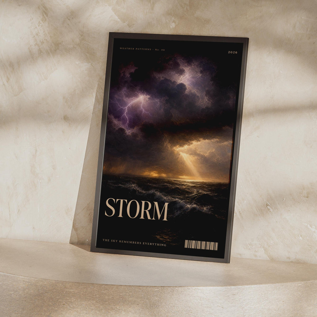 Storm Lightning Ocean Poster, Dramatic Seascape Wall Art, Dark Moody Print for Living Room