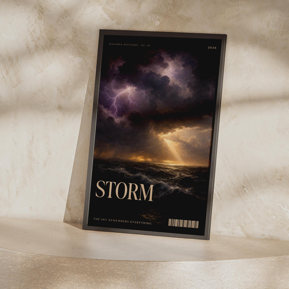 Storm Lightning Ocean Poster, Dramatic Seascape Wall Art, Dark Moody Print for Living Room