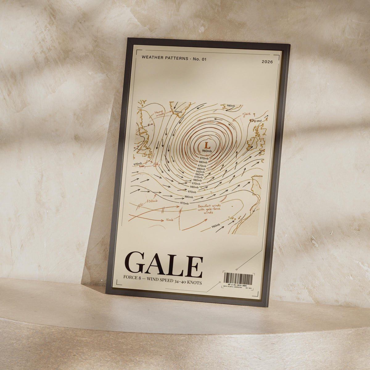 Gale Force Wind Weather Map Poster, Vintage Meteorology Chart Print, Nautical Wall Art