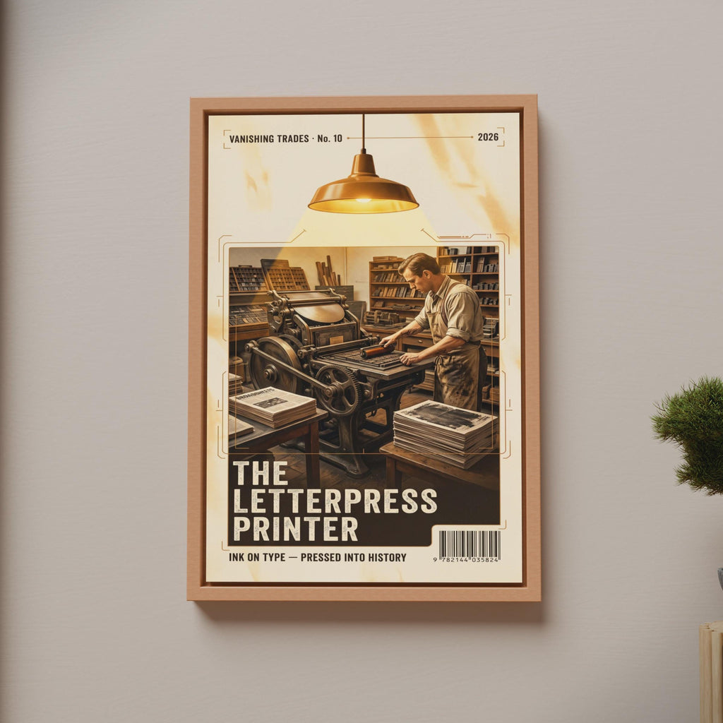 Letterpress Printer Vintage Trades Poster, Retro Print Shop Wall Art, Craftsman Gift