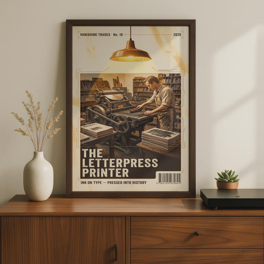 Letterpress Printer Vintage Trades Poster, Retro Print Shop Wall Art, Craftsman Gift