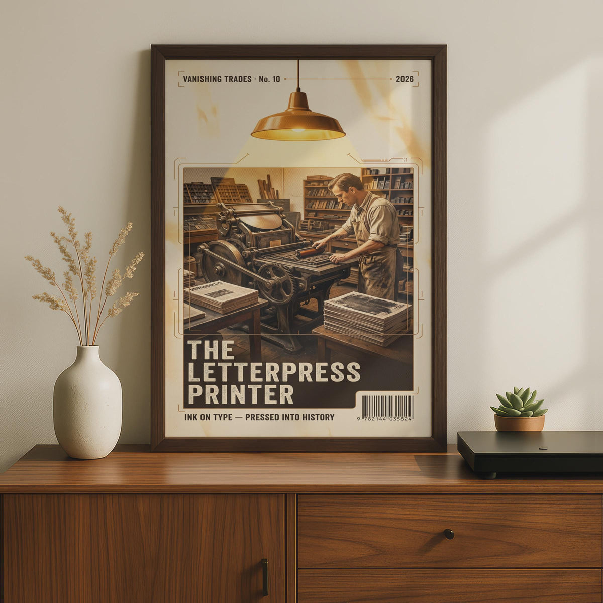 Letterpress Printer Vintage Trades Poster, Retro Print Shop Wall Art, Craftsman Gift