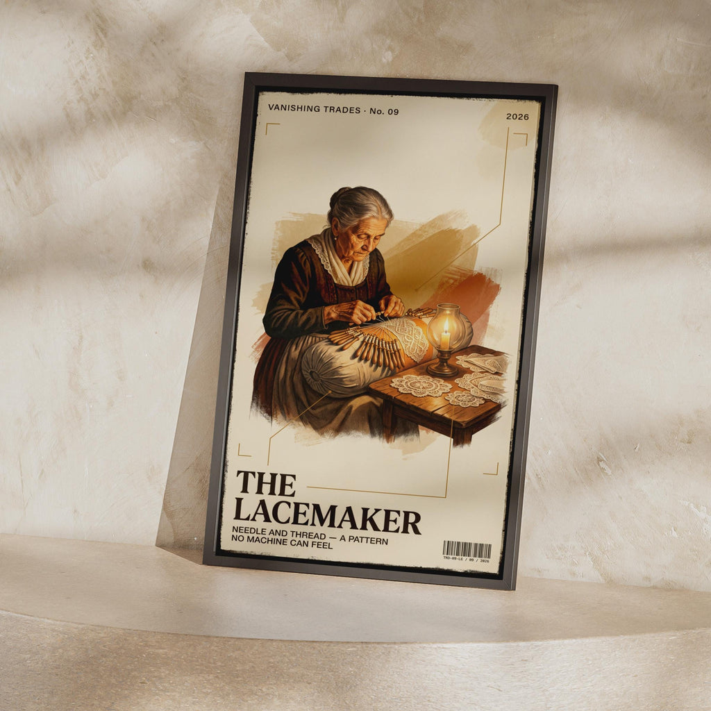 The Lacemaker Vanishing Trades Poster, Vintage Craft Wall Art, Retro Bobbin Lace Print