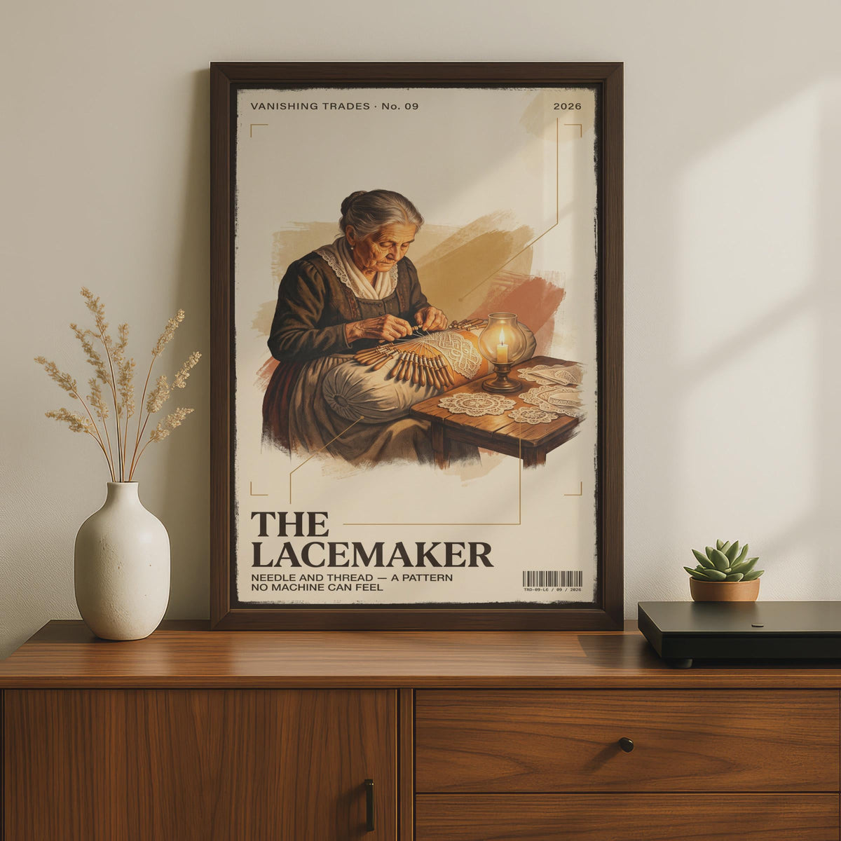 The Lacemaker Vanishing Trades Poster, Vintage Craft Wall Art, Retro Bobbin Lace Print