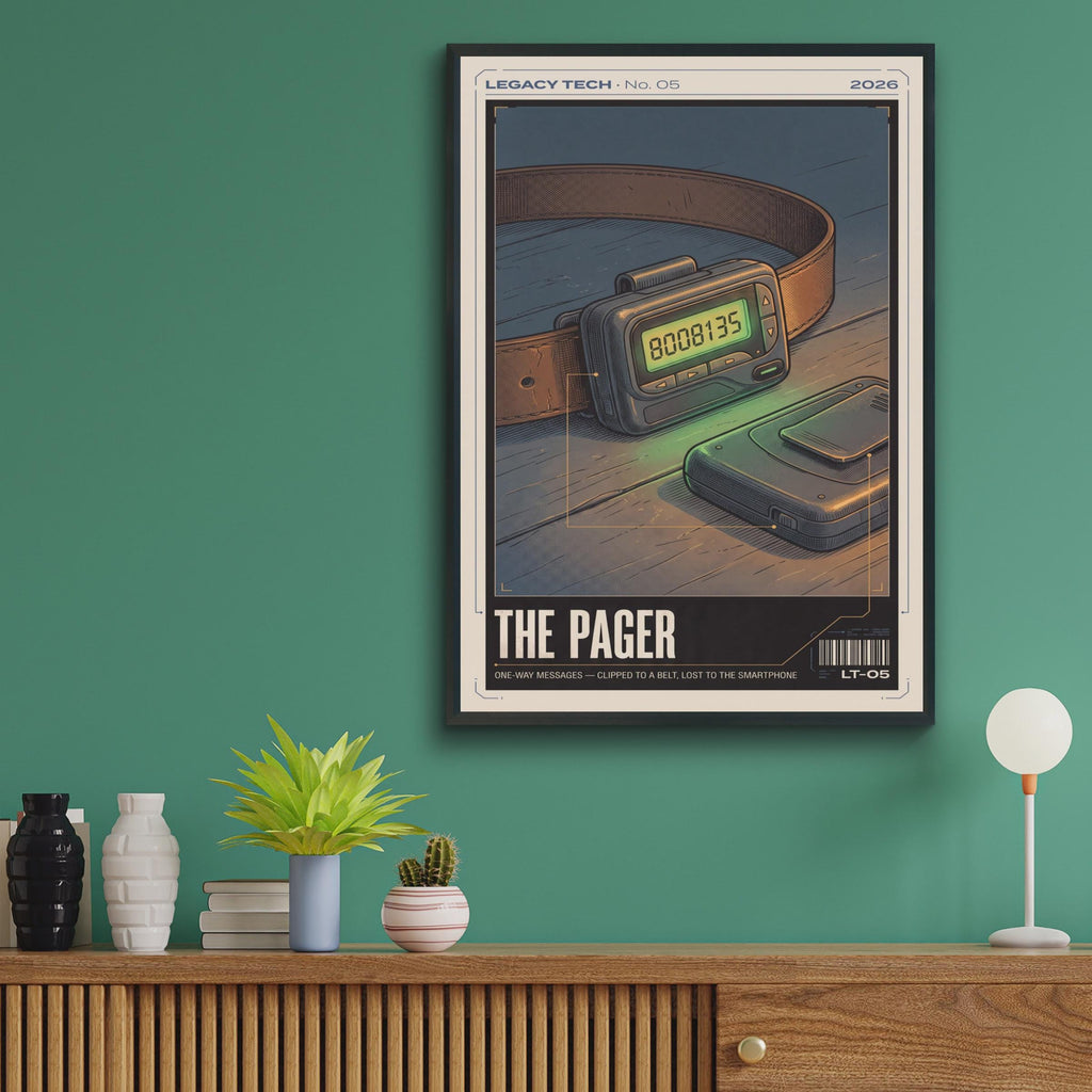 Retro Pager Poster, Legacy Tech Print, 90s Nostalgia Wall Art, Vintage Beeper Gift