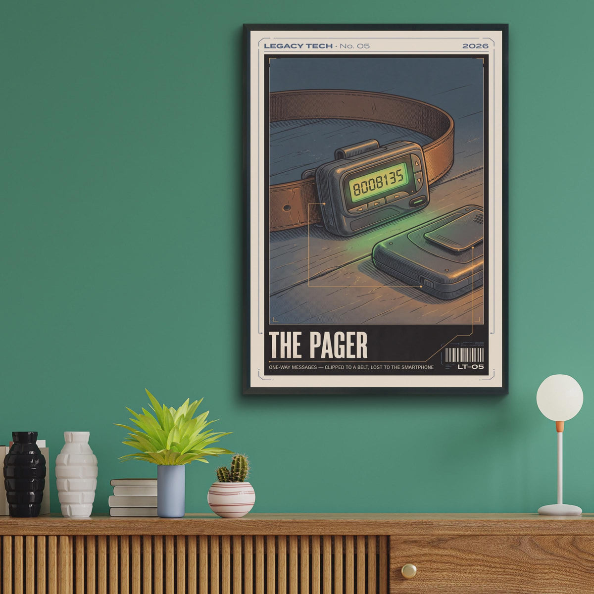 Retro Pager Poster, Legacy Tech Print, 90s Nostalgia Wall Art, Vintage Beeper Gift