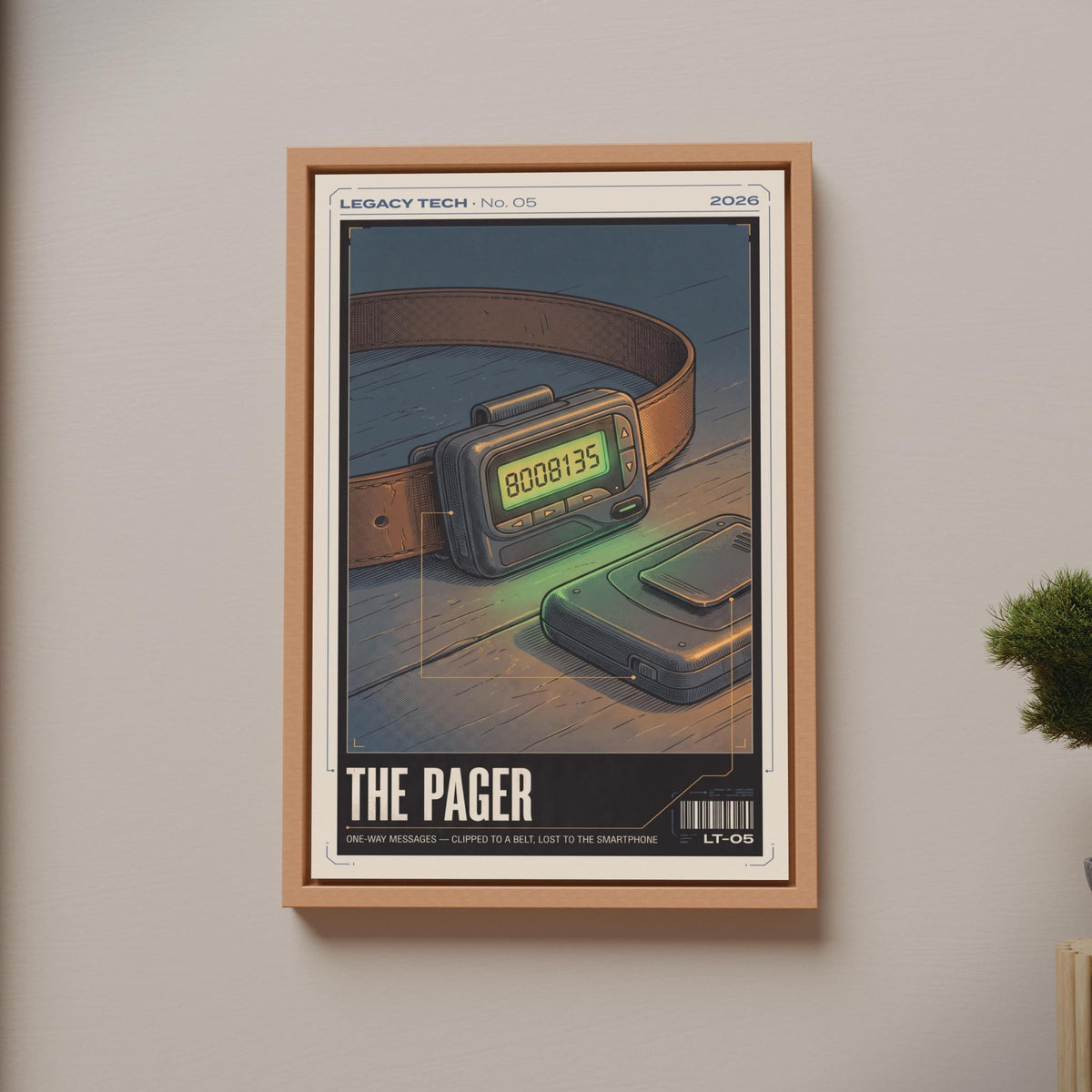 Retro Pager Poster, Legacy Tech Print, 90s Nostalgia Wall Art, Vintage Beeper Gift