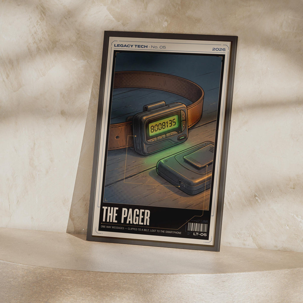 Retro Pager Poster, Legacy Tech Print, 90s Nostalgia Wall Art, Vintage Beeper Gift