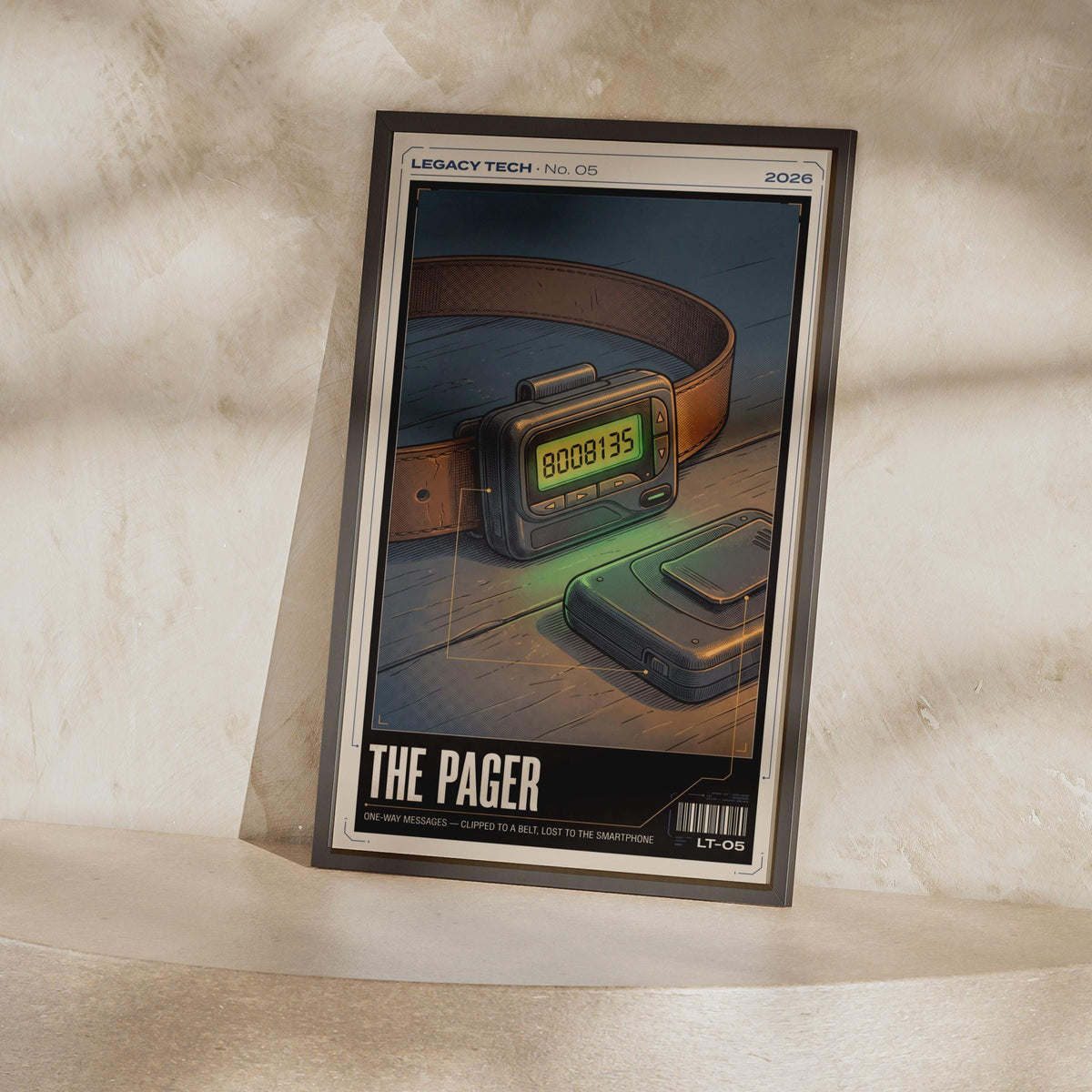 Retro Pager Poster, Legacy Tech Print, 90s Nostalgia Wall Art, Vintage Beeper Gift