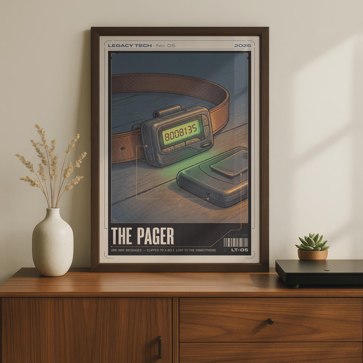 Retro Pager Poster, Legacy Tech Print, 90s Nostalgia Wall Art, Vintage Beeper Gift