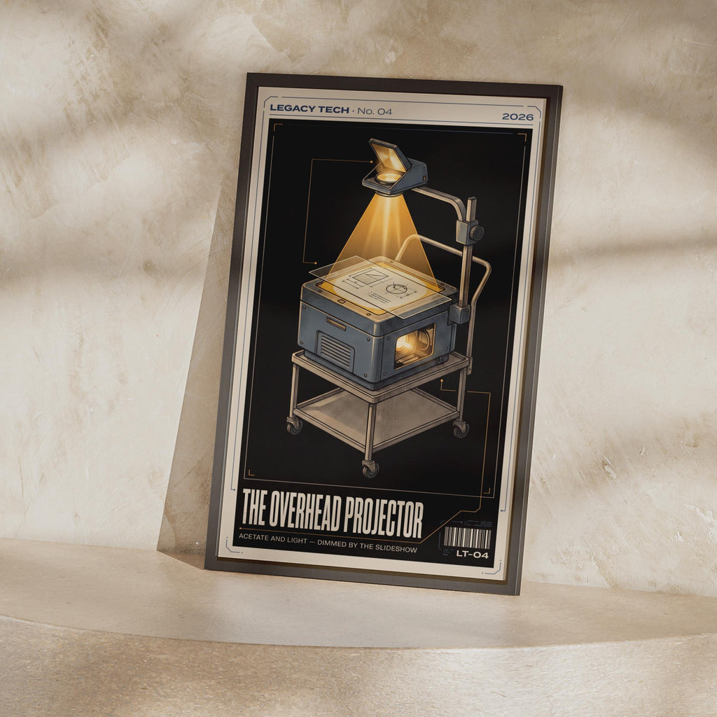Overhead Projector Retro Tech Poster, Vintage Classroom Wall Art, Nostalgia Print