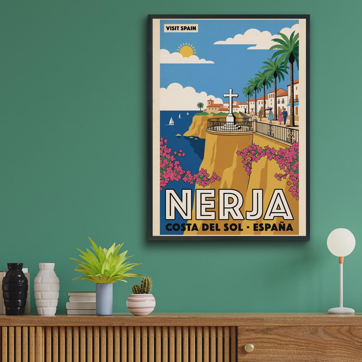 Nerja Spain Travel Poster, Costa del Sol Retro Wall Art, Vintage Spanish Print