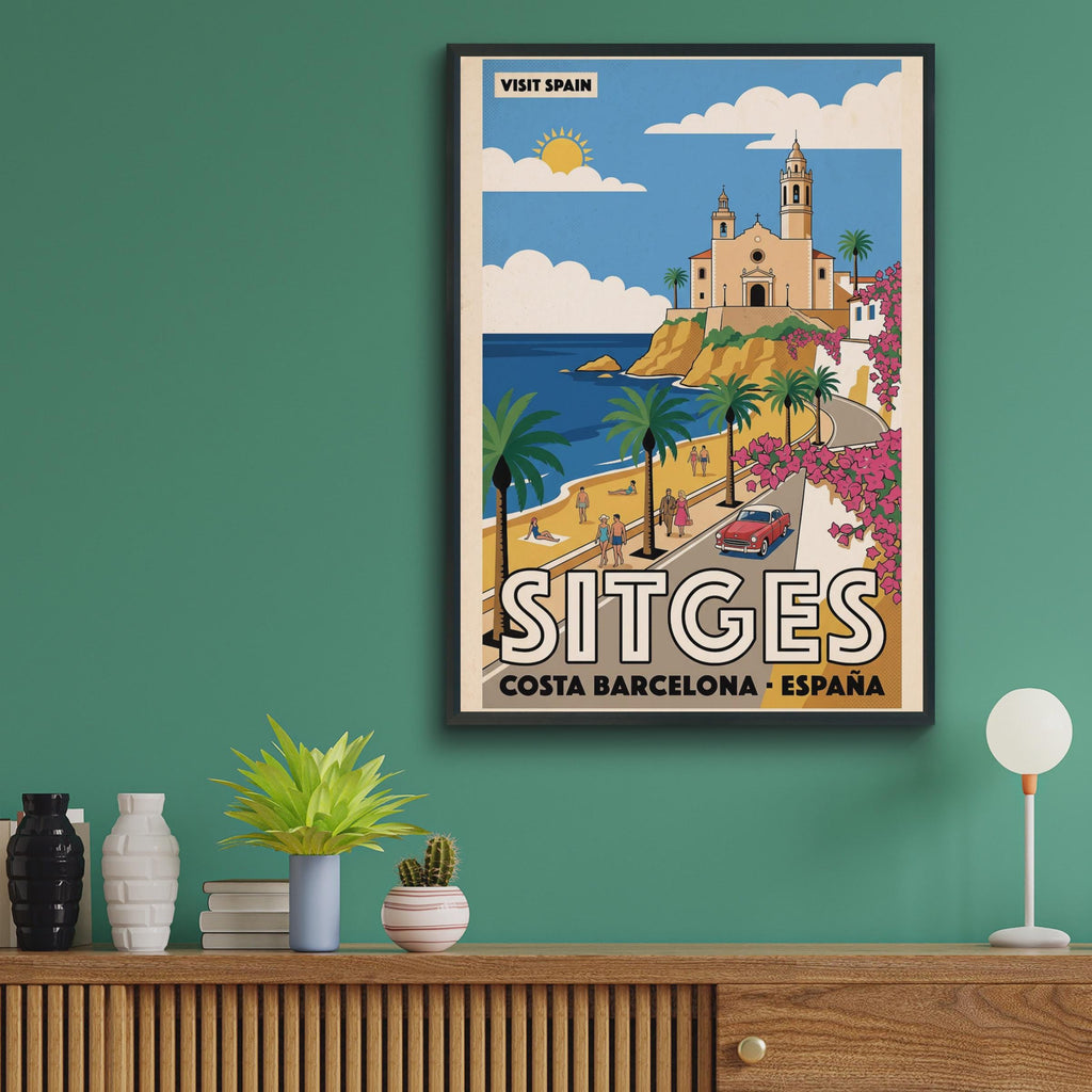 Sitges Spain Vintage Travel Poster, Costa Barcelona Retro Wall Art Print