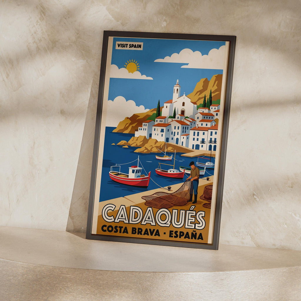 Cadaques Costa Brava Spain Vintage Travel Poster, Spanish Harbour Wall Art Print
