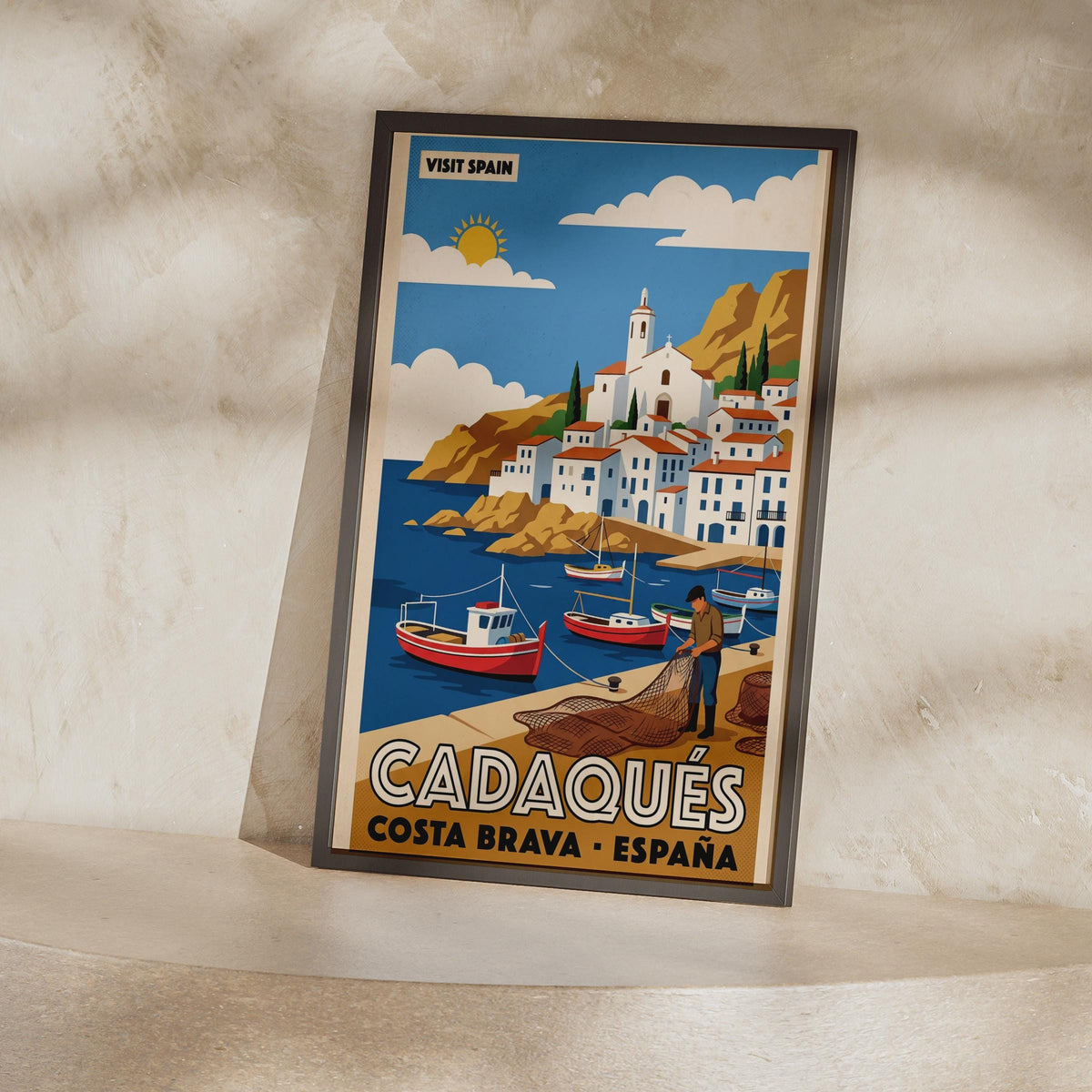 Cadaques Costa Brava Spain Vintage Travel Poster, Spanish Harbour Wall Art Print