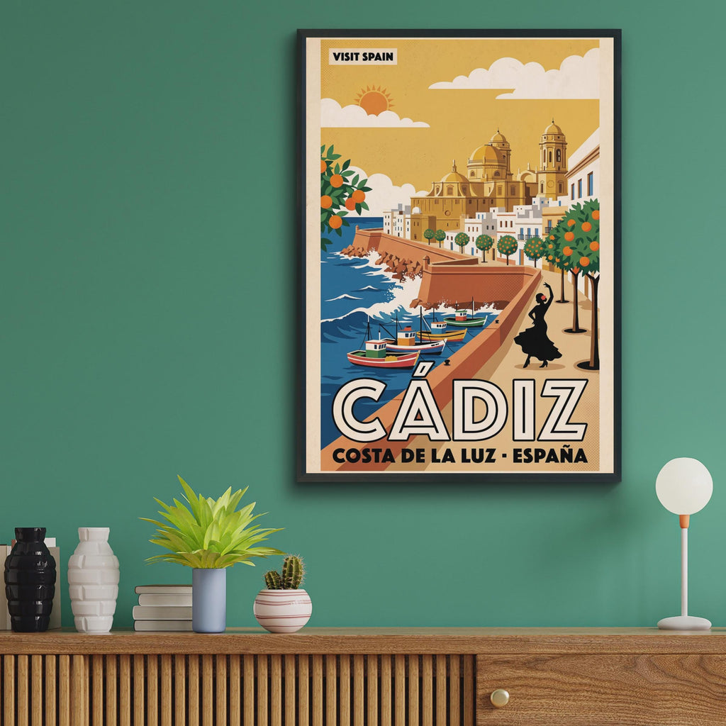Cadiz Spain Vintage Travel Poster, Costa de la Luz Retro Wall Art Print
