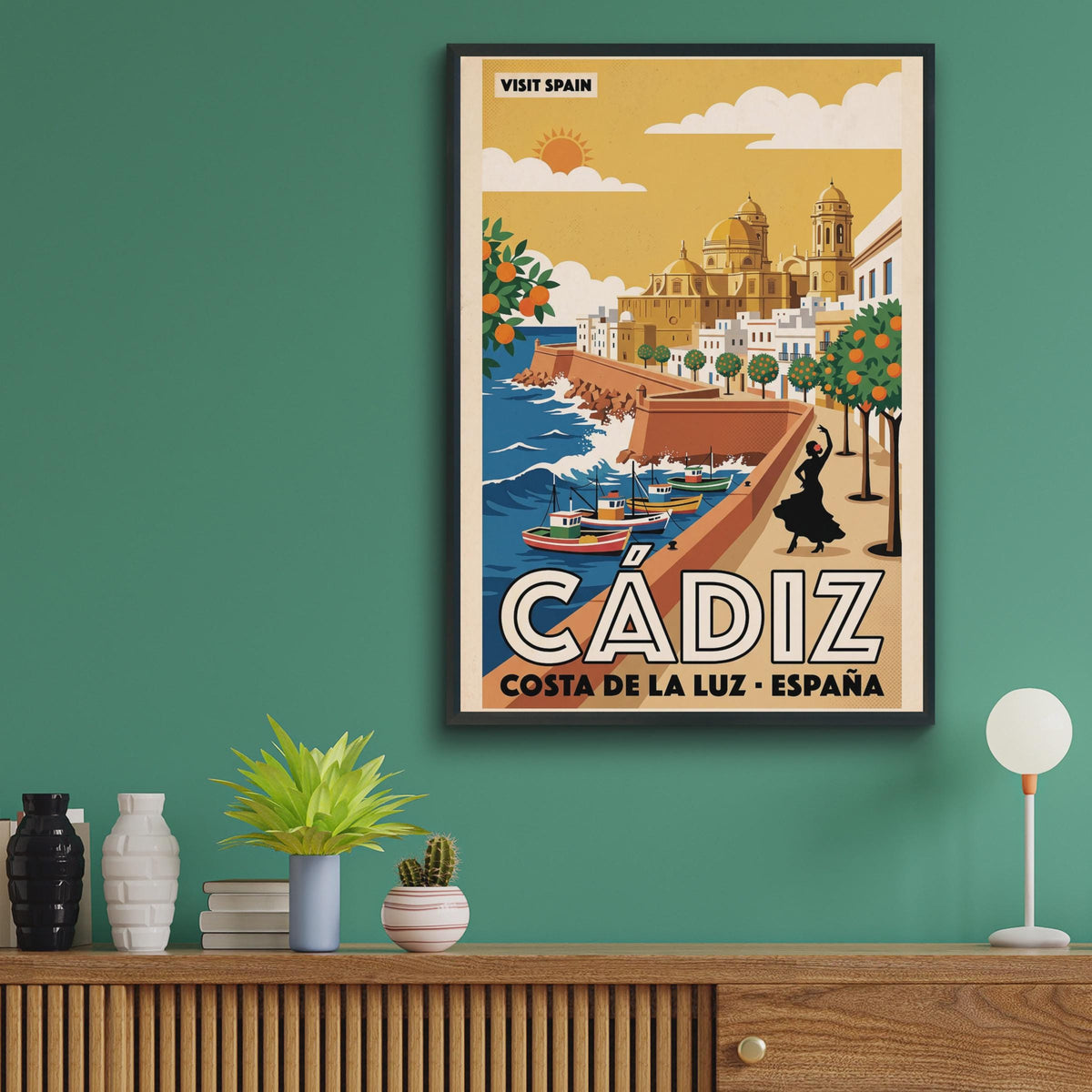 Cadiz Spain Vintage Travel Poster, Costa de la Luz Retro Wall Art Print