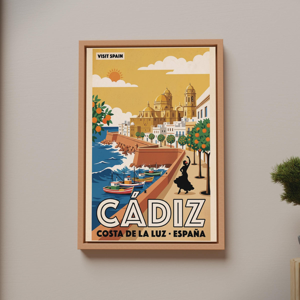 Cadiz Spain Vintage Travel Poster, Costa de la Luz Retro Wall Art Print