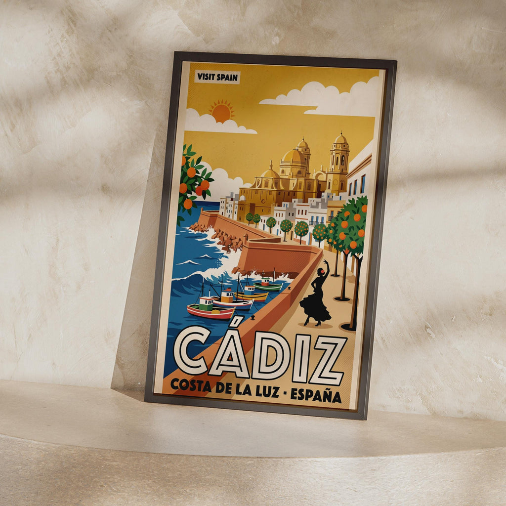 Cadiz Spain Vintage Travel Poster, Costa de la Luz Retro Wall Art Print