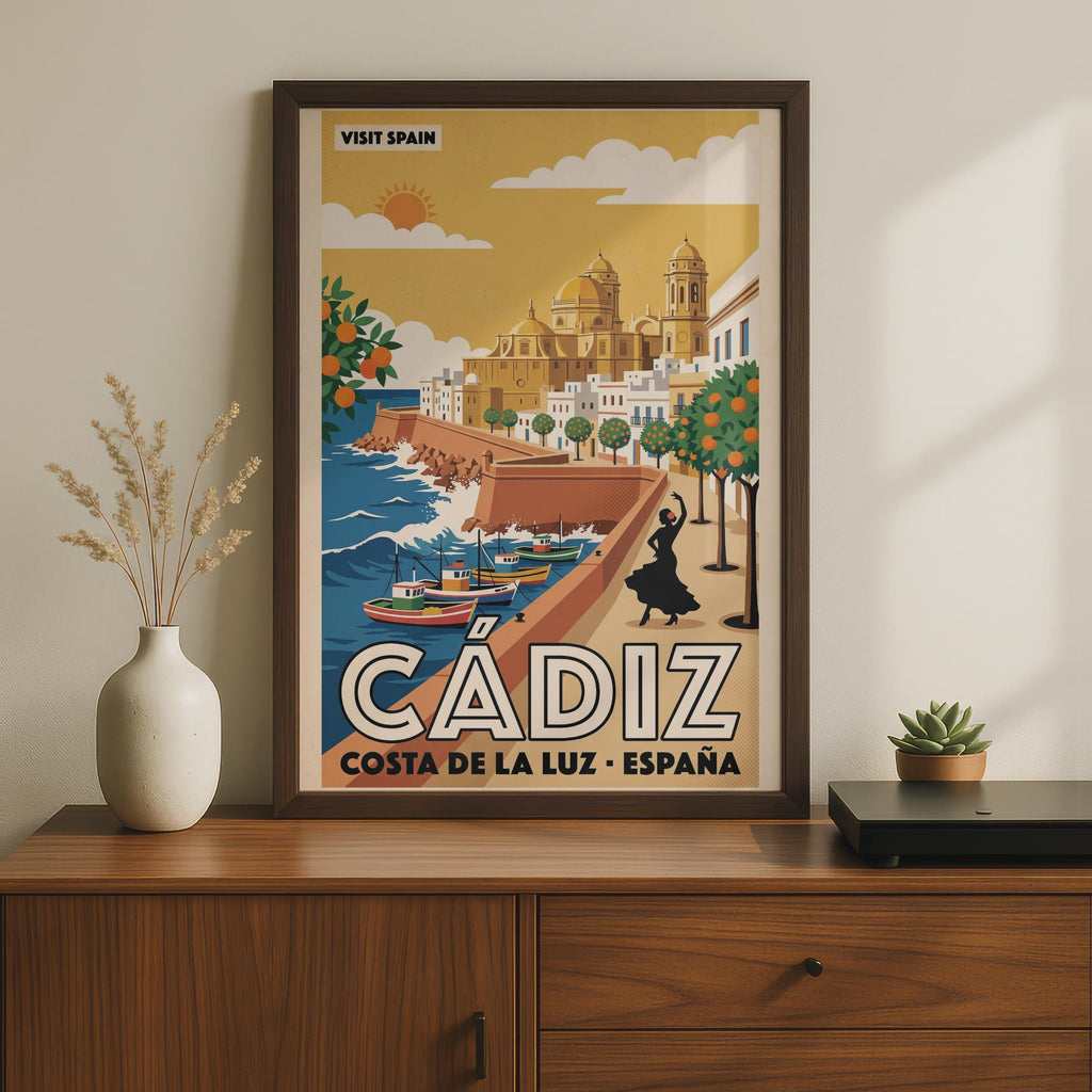 Cadiz Spain Vintage Travel Poster, Costa de la Luz Retro Wall Art Print