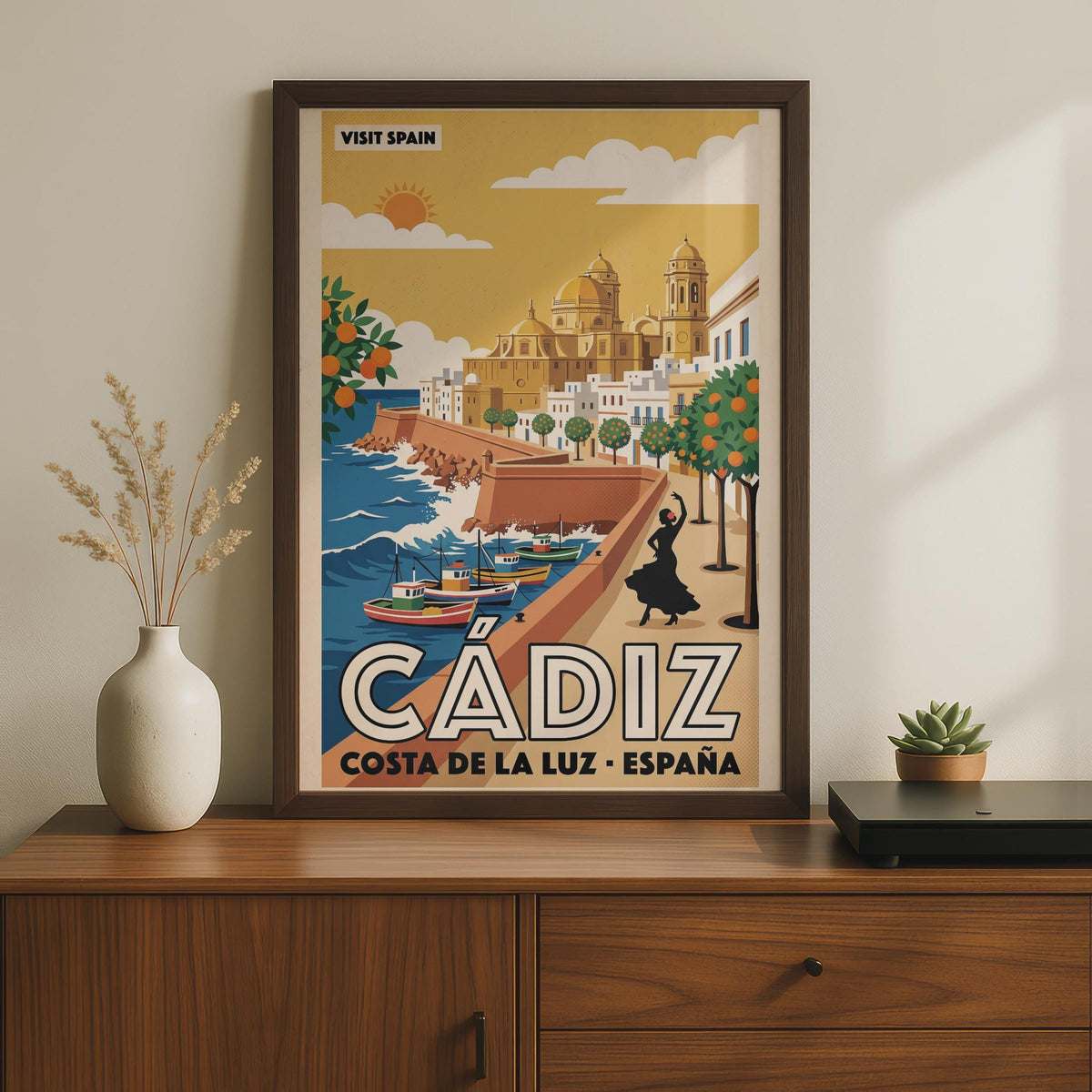 Cadiz Spain Vintage Travel Poster, Costa de la Luz Retro Wall Art Print