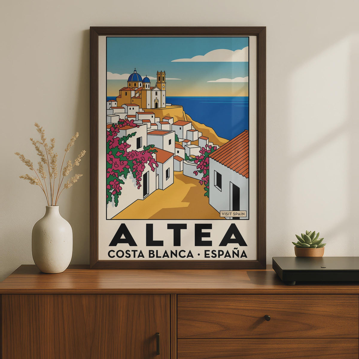 Altea Old Town Poster, Costa Blanca Spain Travel Print, Retro Spanish Village Wall Art