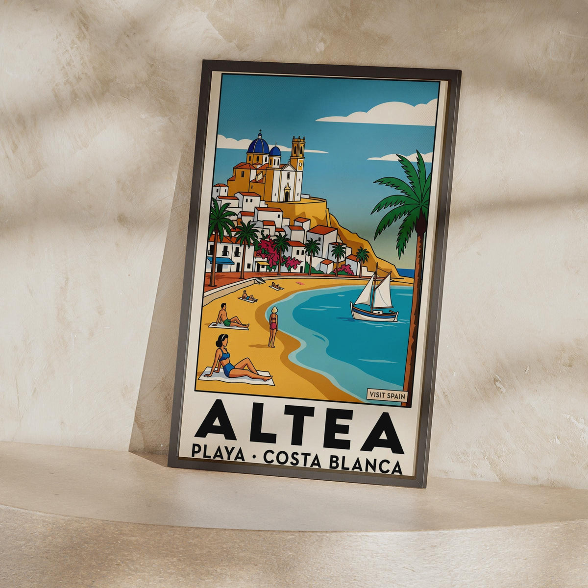 Altea Playa Costa Blanca Spain Vintage Travel Poster, Spanish Beach Wall Art Print
