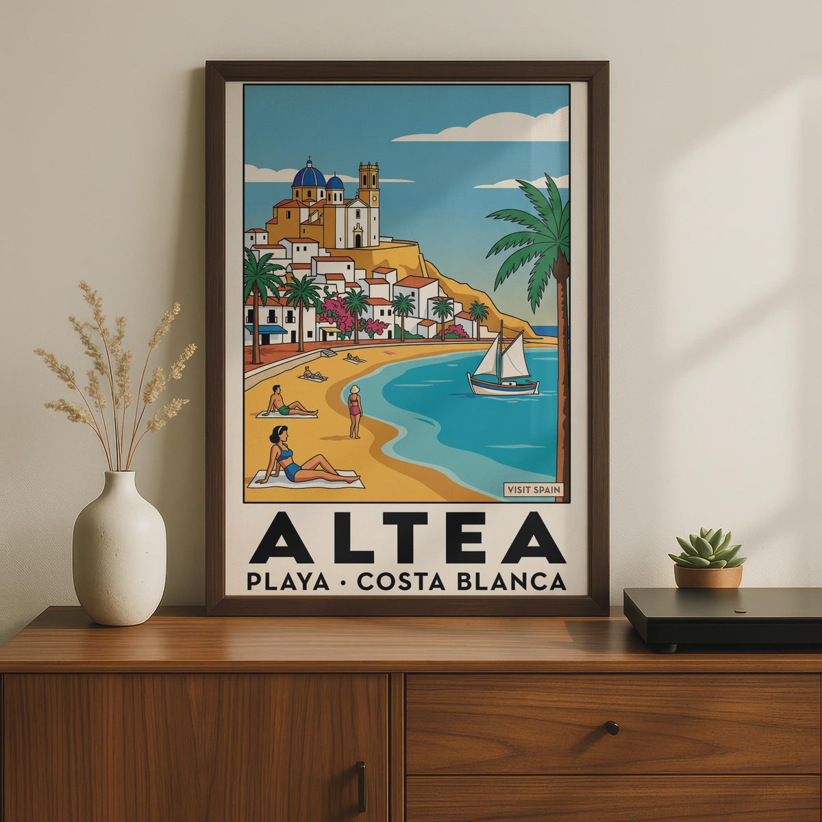 Altea Playa Costa Blanca Spain Vintage Travel Poster, Spanish Beach Wall Art Print