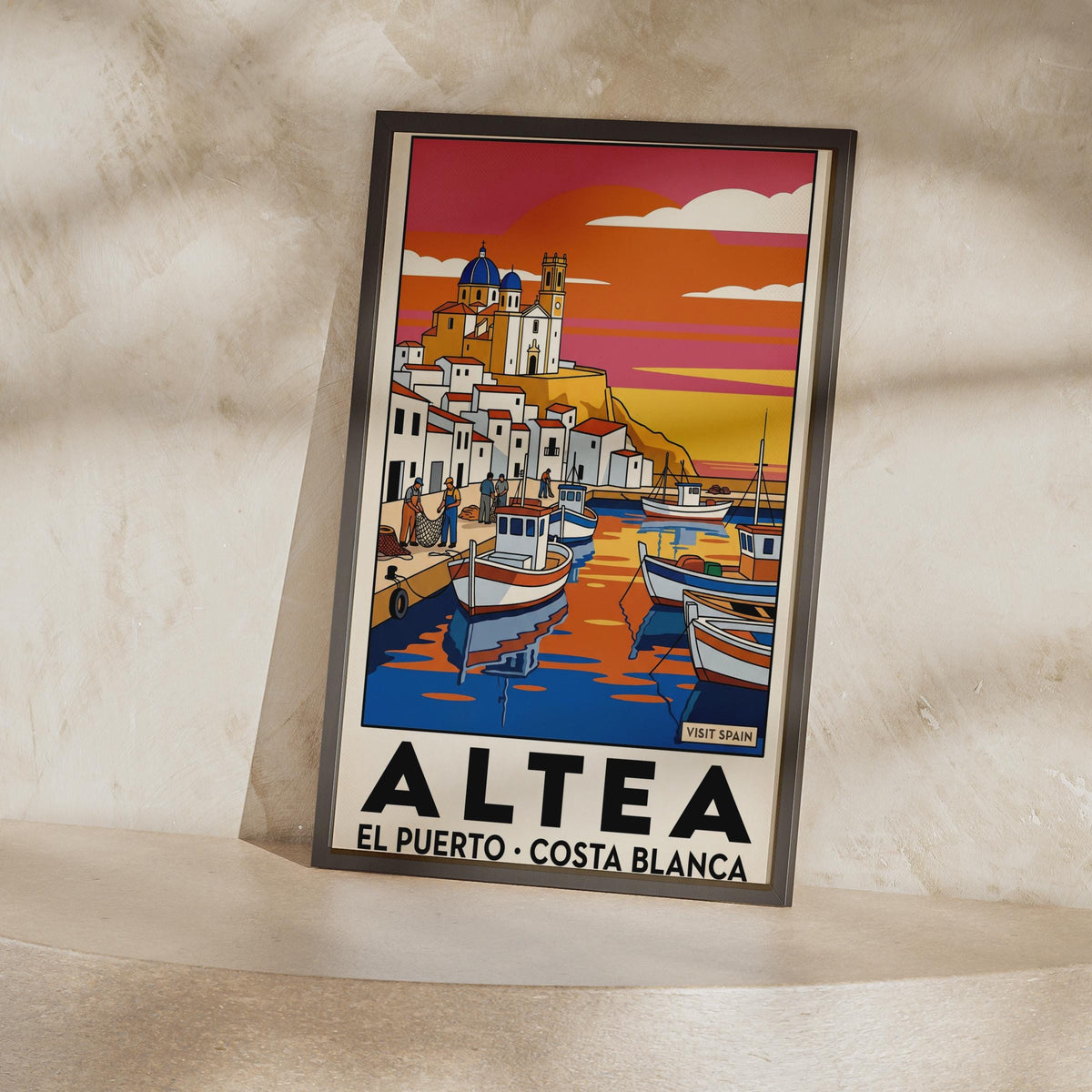 Altea El Puerto Poster, Costa Blanca Spain Travel Wall Art, Vintage Harbour Print