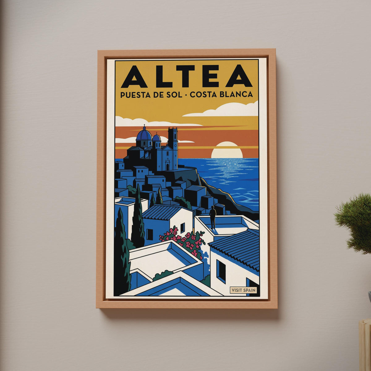 Altea Sunset Poster, Costa Blanca Spain Travel Print, Retro Mediterranean Wall Art