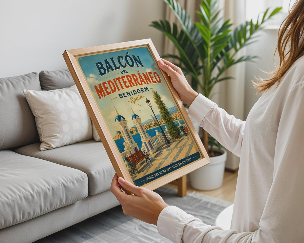 Benidorm Spain Vintage Travel Poster, Balcon del Mediterraneo, Spanish Coast Wall Art