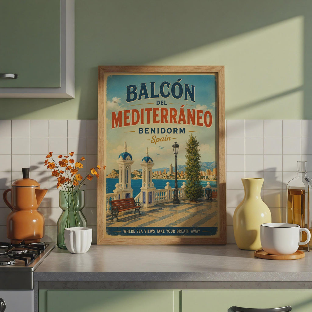 Benidorm Spain Vintage Travel Poster, Balcon del Mediterraneo, Spanish Coast Wall Art