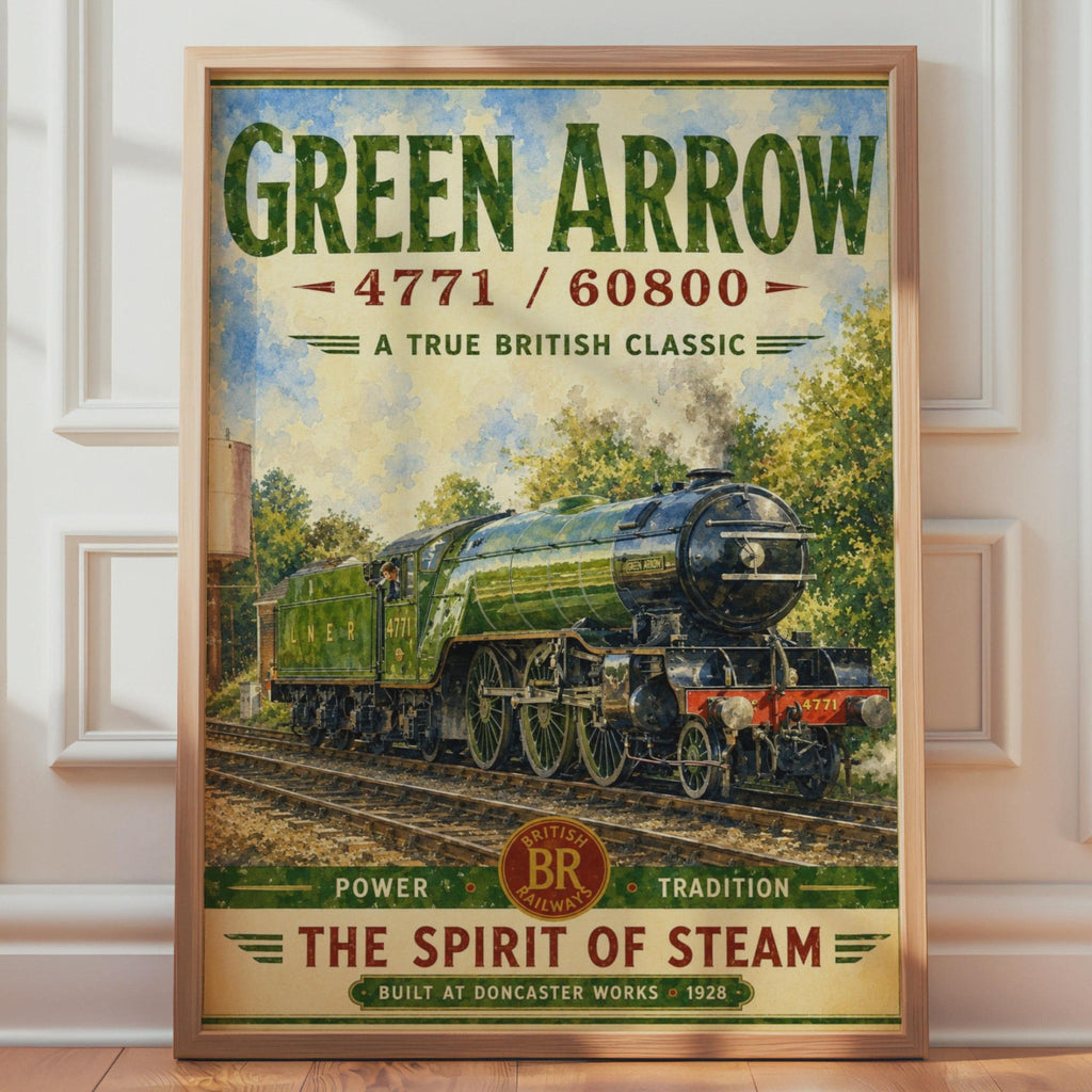Green Arrow LNER Steam Train Poster, Vintage Railway Wall Art, British Classic 4771