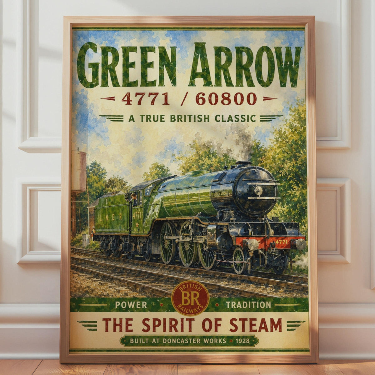 Green Arrow LNER Steam Train Poster, Vintage Railway Wall Art, British Classic 4771
