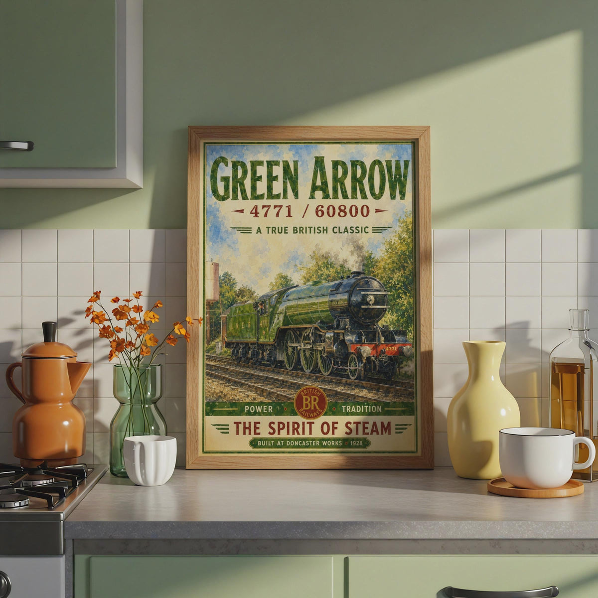 Green Arrow LNER Steam Train Poster, Vintage Railway Wall Art, British Classic 4771