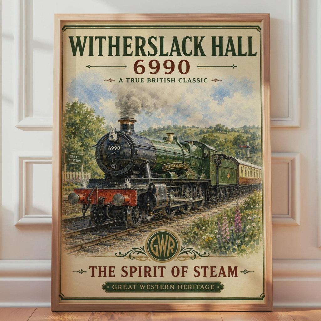 Witherslack Hall 6990 GWR Steam Train Poster, Watercolour Illustration (Print)