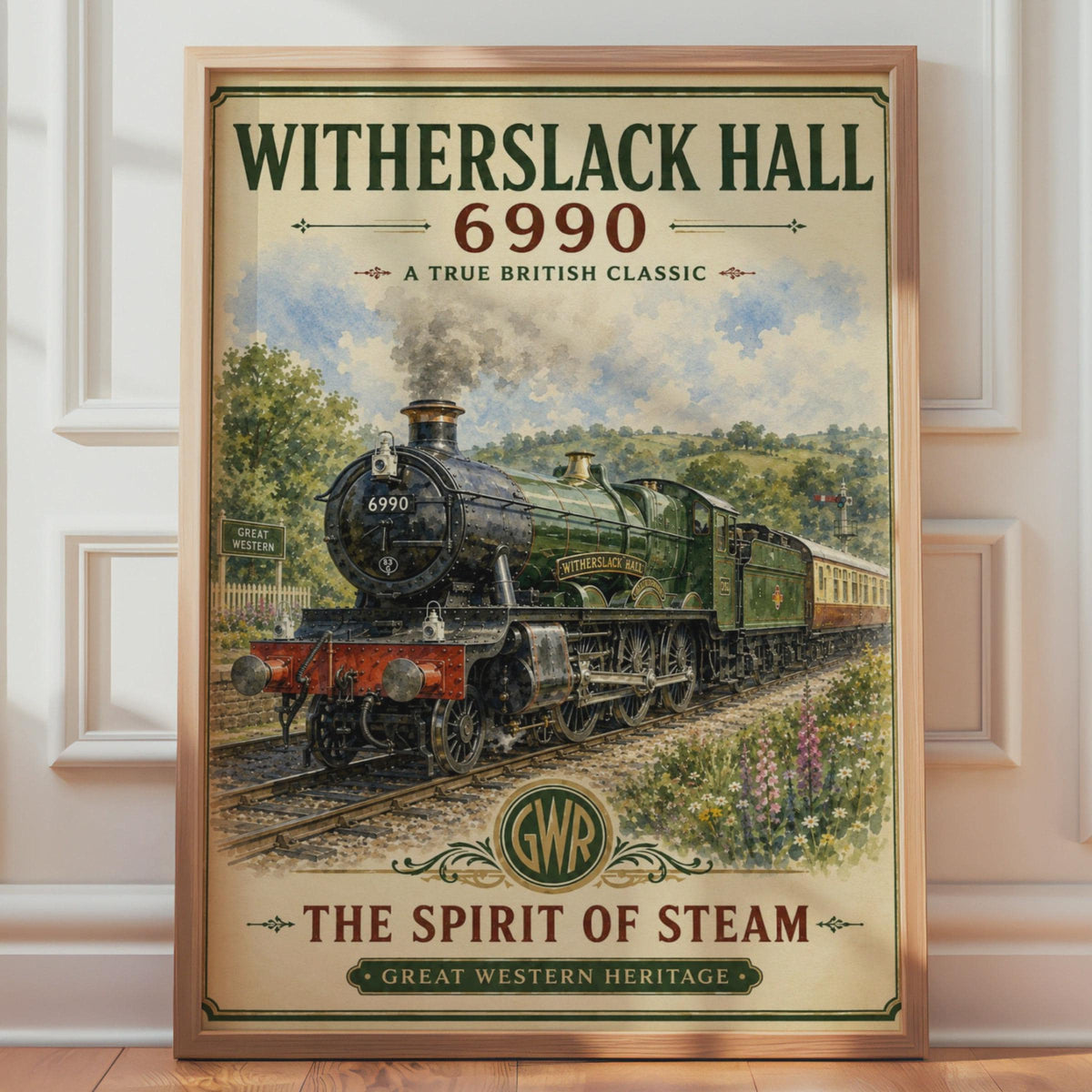 Witherslack Hall 6990 GWR Steam Train Poster, Watercolour Illustration (Print)