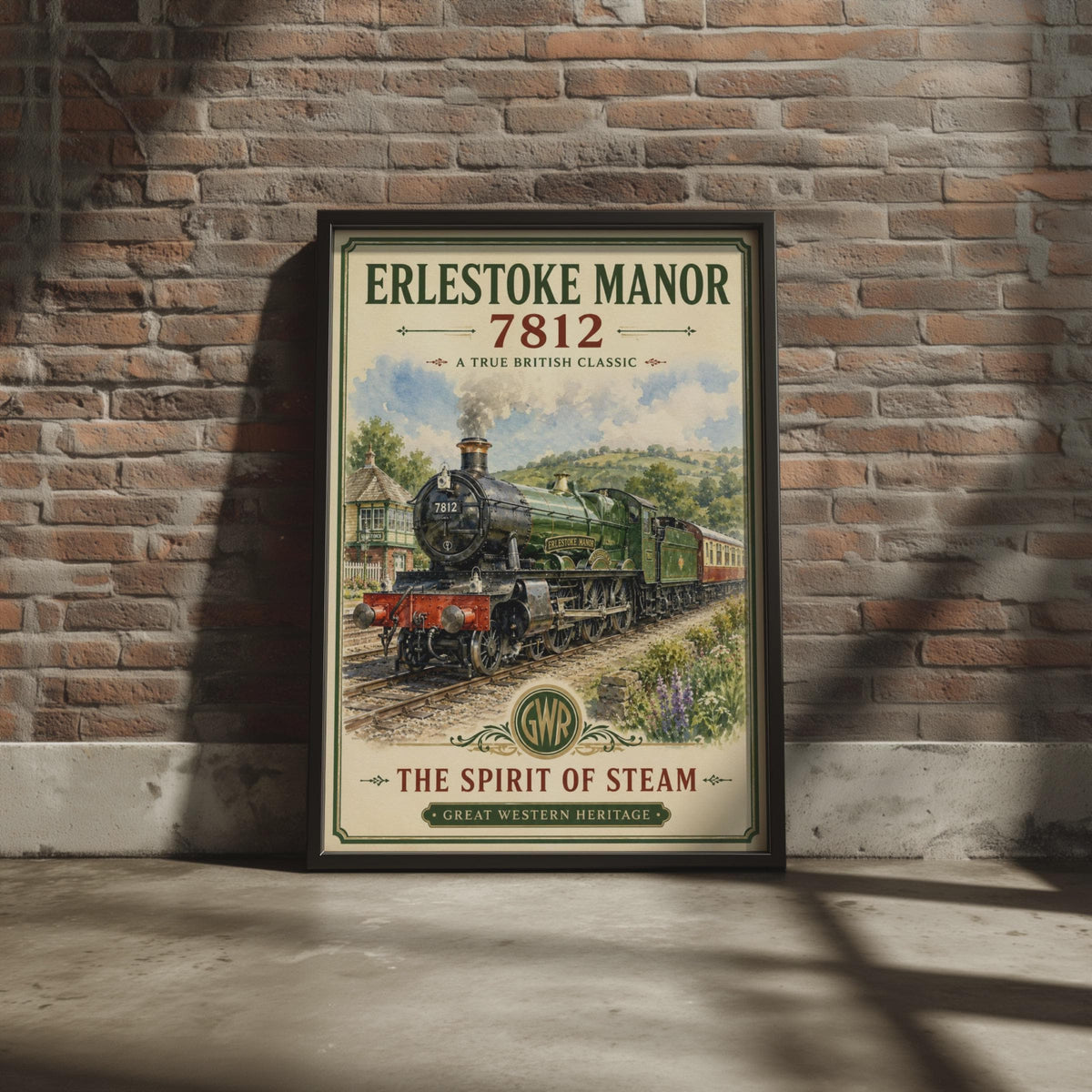 Erlestoke Manor 7812 GWR Steam Train Poster, Vintage Railway Wall Art Print