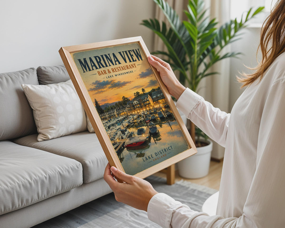 Lake Windermere Marina Poster, Lake District England Vintage Travel Wall Art Print