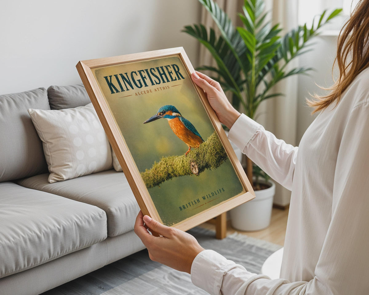 Kingfisher Poster, British Wildlife Wall Art, Vintage Bird Print, Nature Lover Gift