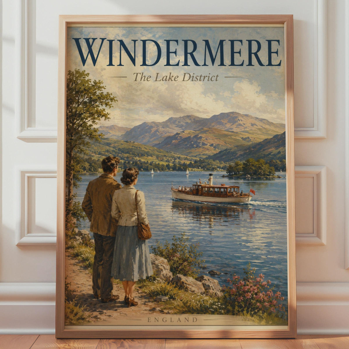 Windermere Lake District Vintage Travel Poster, England Retro Wall Art Print