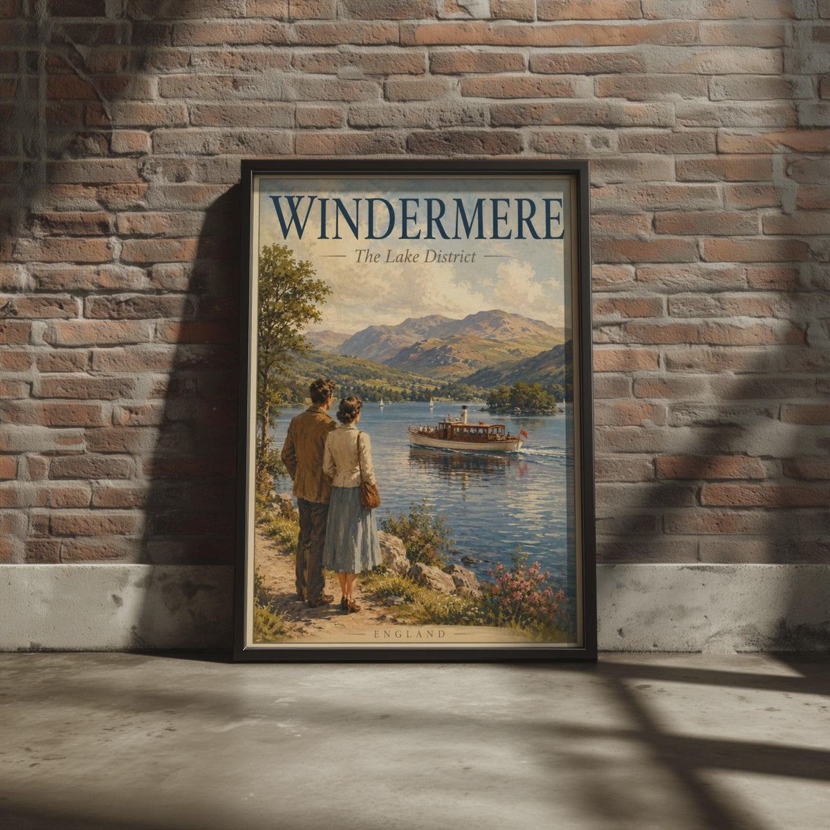 Windermere Lake District Vintage Travel Poster, England Retro Wall Art Print