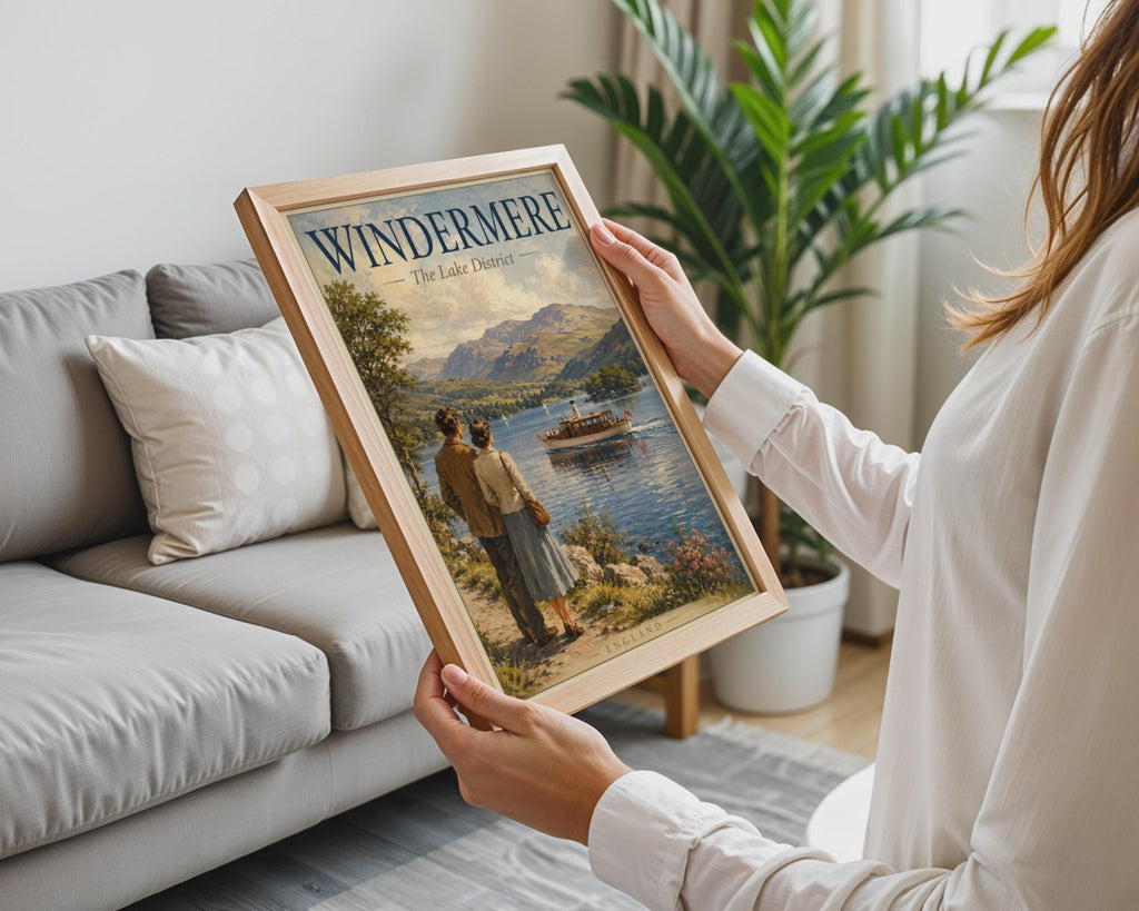 Windermere Lake District Vintage Travel Poster, England Retro Wall Art Print