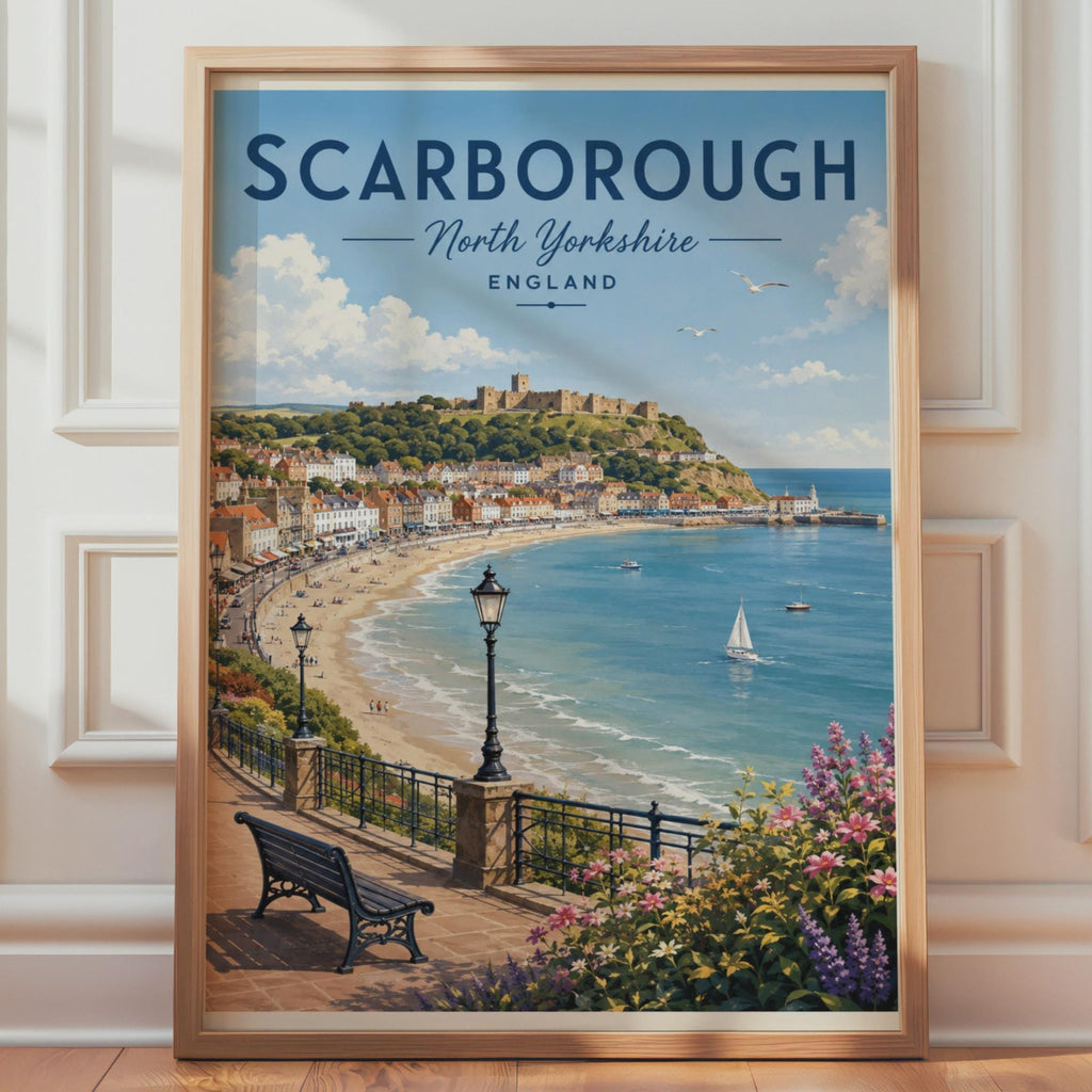 Scarborough Poster, North Yorkshire Travel Print, English Seaside Wall Art