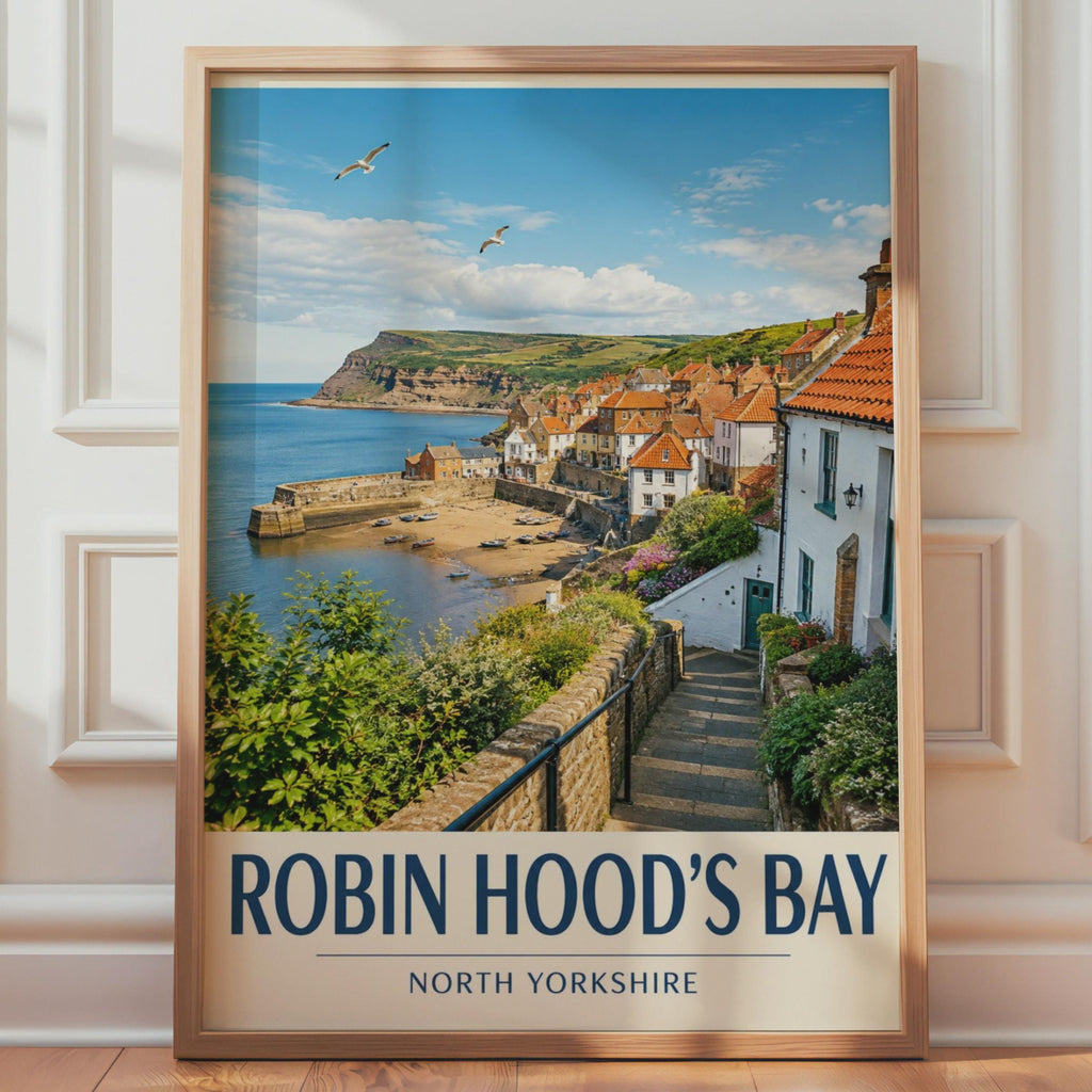Robin Hood's Bay Poster, North Yorkshire Coast Wall Art, Travel Print, Seaside Village