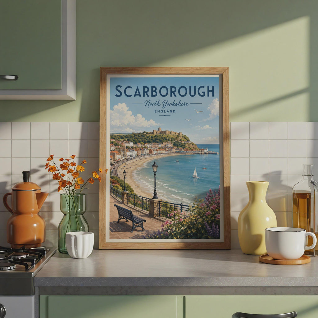 Scarborough Poster, North Yorkshire Travel Print, English Seaside Wall Art